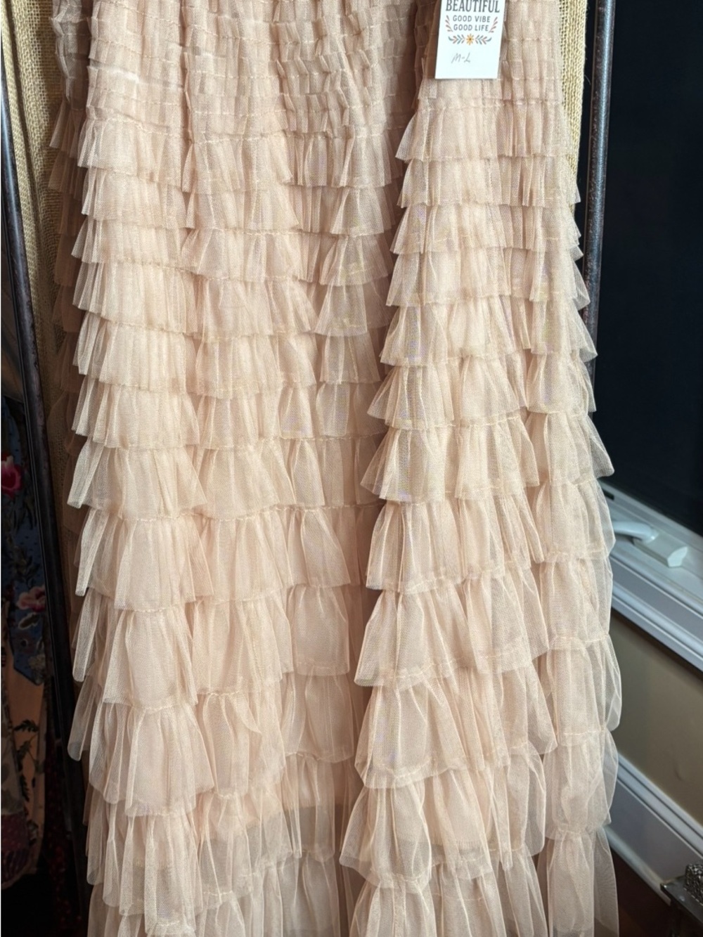 Women’s Layered Ruffle Maxi Skirt in Beige - Picture 3 of 3